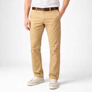 Indochino Pants Men's Chino Straight Leg Flat Front‎ Pockets Beige 100% Cotton